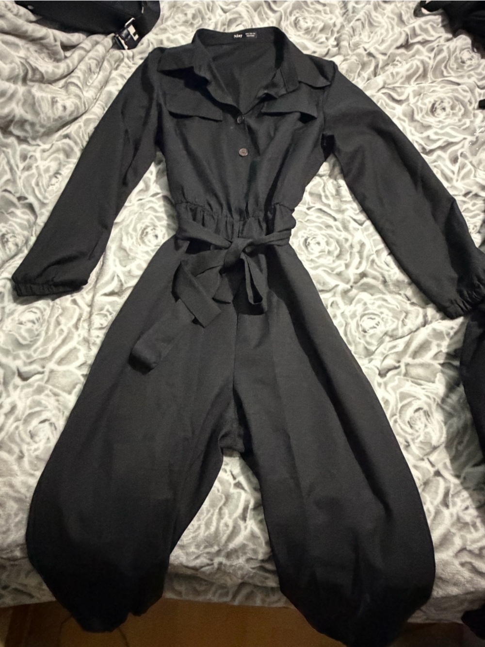 Women's Black Utility Tie-Waist Jumpsuit
